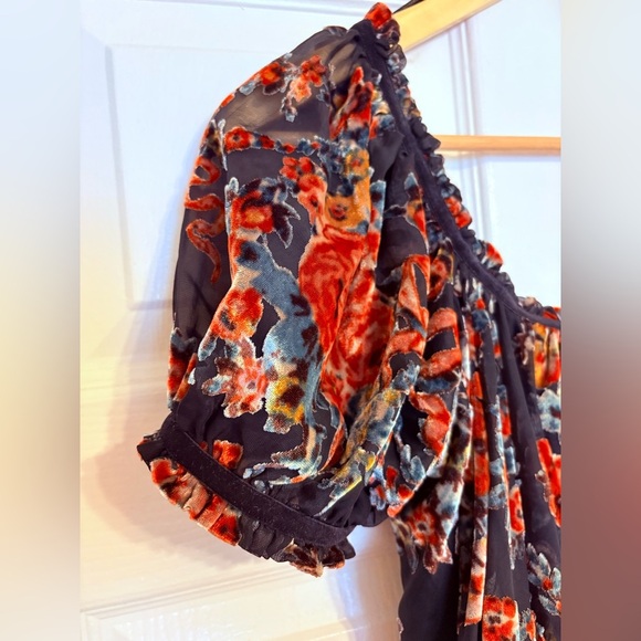 Free People Velvet Beautiful Blooms Mini Dress / Black Combo Small - Picture 10 of 14